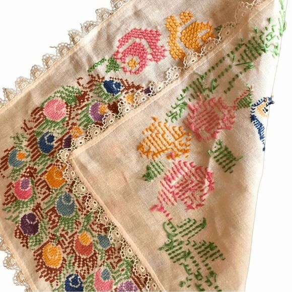 Vintage Peacock Embroidered Tapestry Art Cloth Panel - Picture 13 of 16